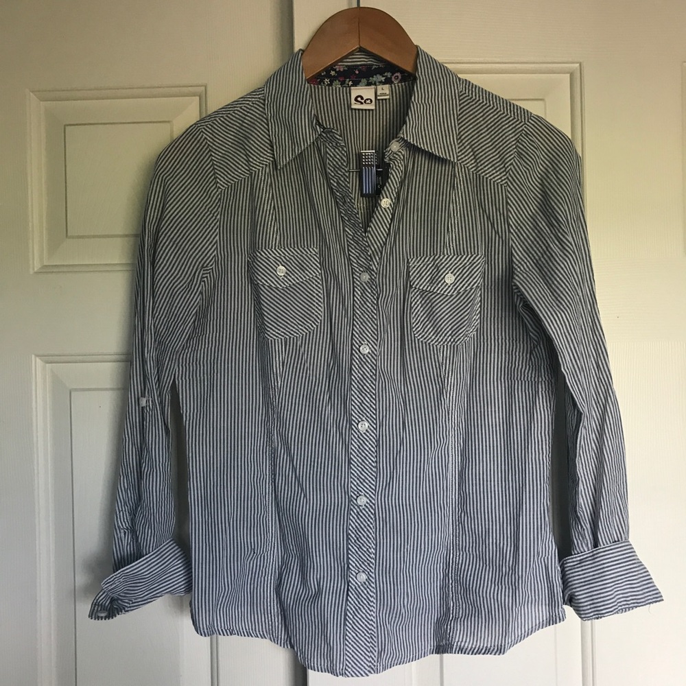Blue Grey Stripped Flannel Button Up